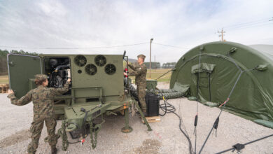 Polish soldiers prepare for IBCS training at Redstone Arsenal, Alabama. Northrop Grumman’s Air Defense Reconfigurable Trainer provides the infrastructure to teach soldiers how to use IBCS in both group and self-paced training environments. (Photo Credit: U.S. Army)