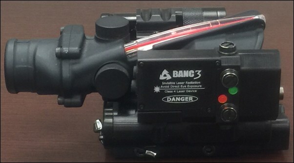 BANC3 Army Pre-Shot Optical Threat Detection, with integrated laser range finder. Small SWAP integrated powered rail system ideal to be mounted on a Picatinny Rail.