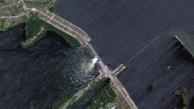 Overview of Nova Khakovka dam in south Ukraine