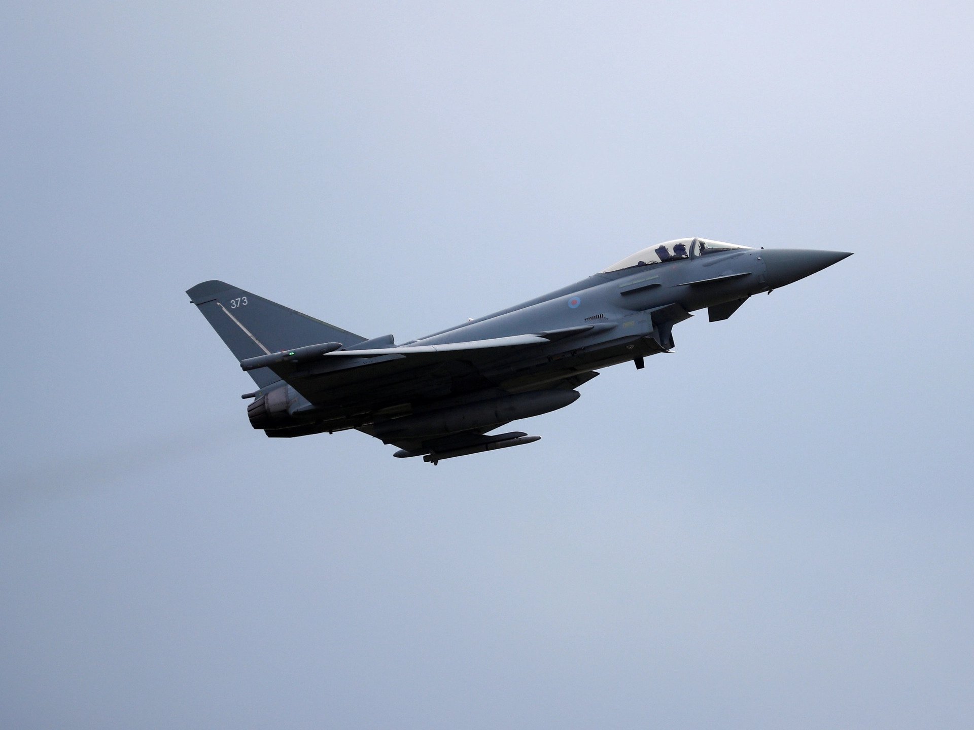 A Typhoon jet takes off from the RAF's Coningsby base in Lincolnshire, the UK