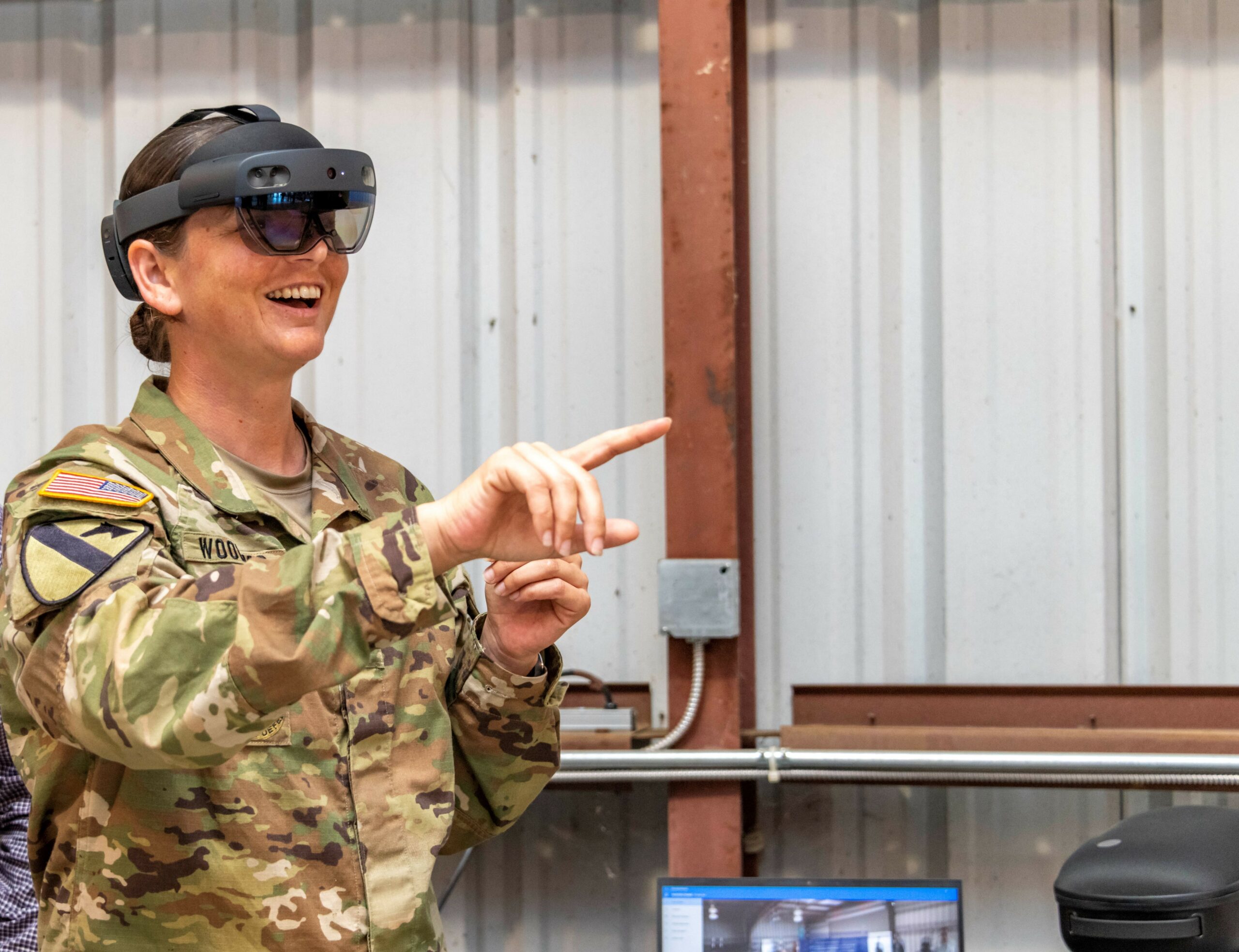 Staff Sgt. Jennifer Woolums, a tactical power generation specialist with 2nd Brigade Combat Team, 3rd Infantry Division, participates in the May 2023 technology demonstration at Aberdeen Proving Ground for a first-hand look at the C5ISR Center’s work. (U.S. Army photo by Deirdre Cascardo)