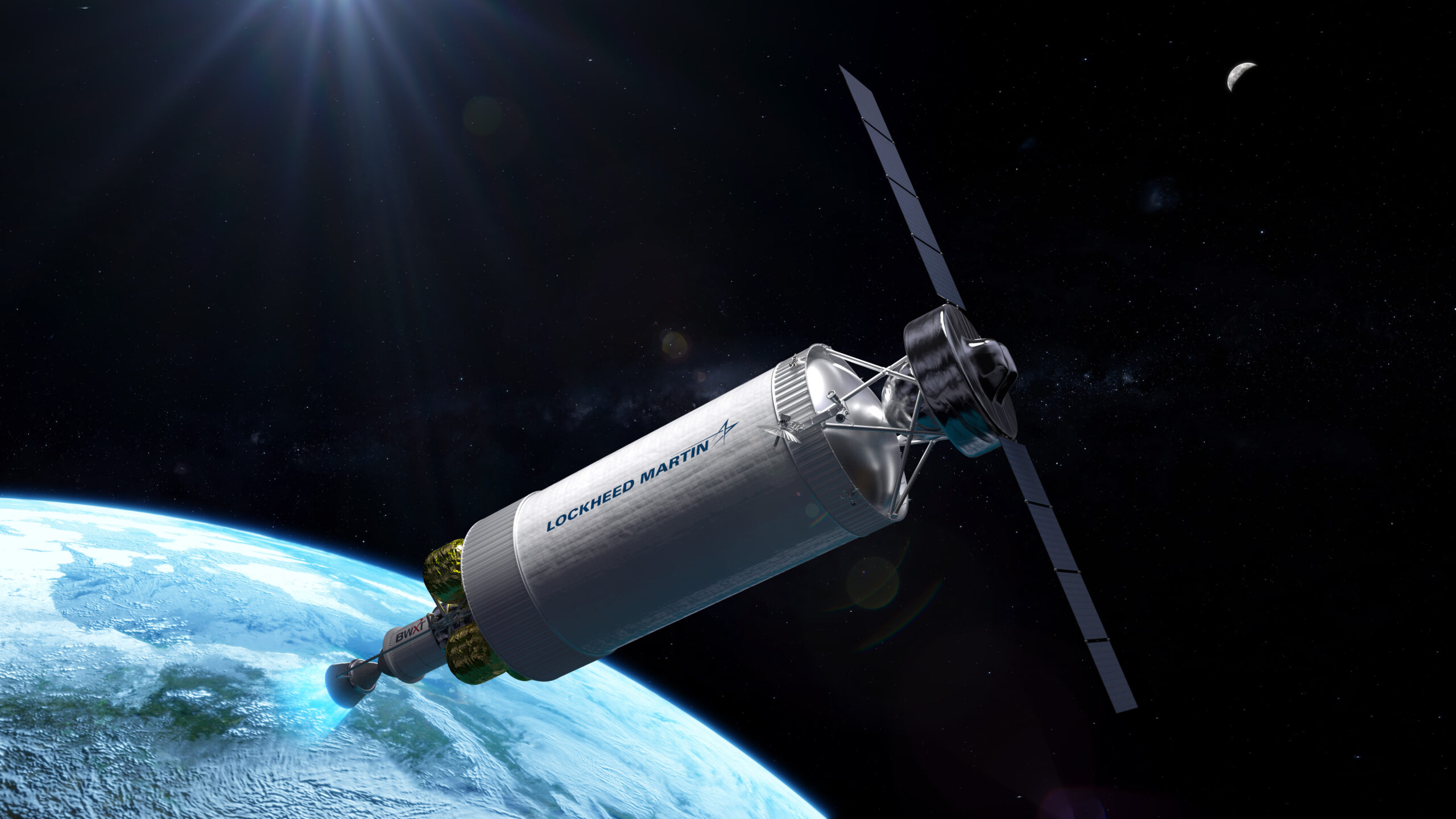 Illustration of a the DRACO spacecraft being developed by Lockheed Martin for DARPA that will demonstrate thermal nuclear engine technology.
