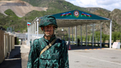 An Azerbaijani checkpoint at the entry of the Lachin corridor
