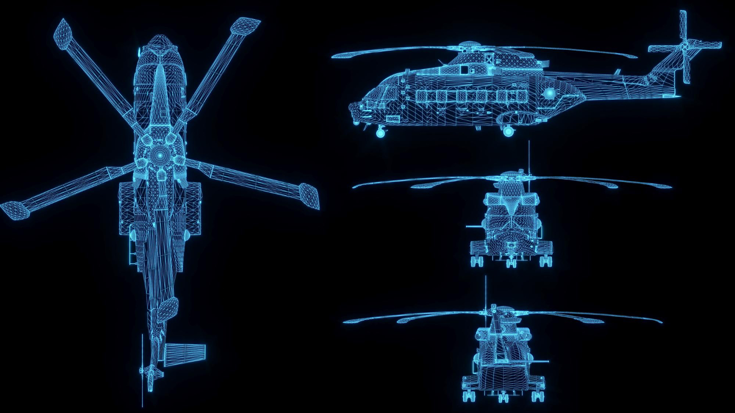 3d rendering illustration of a helicopter blueprint