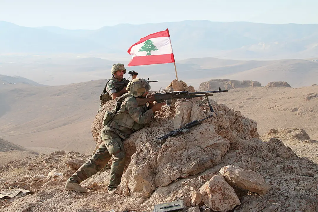 Lebanese soldiers hold positions in mountains near the eastern town of Ras Baalbek during an operation against terrorists.