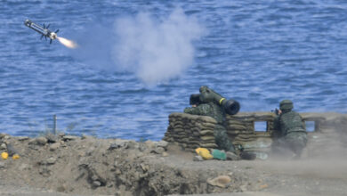 A soldier launches a Javelin missile during a military drill in southern Taiwan's Pingtung county