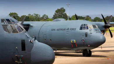 No. 37 Squadron C-130J Hercules A97-448 and A97-467 on the RAAF Base Richmond flightline. Both aircraft have been fitted with Ka-Band Satellite Communications antennas. *** Local Caption *** A second C-130J Hercules has been fitted with a Ka-Band Satellite Communications (SATCOM) antenna, providing aircrew and embarked personnel with high-speed data connectivity whilst on missions around the globe. The Ka-band SATCOM system was installed on C-130J A97-467, and follows an installation of the same system on A97-448 in 2017. Air Force plans to equip a total of six C-130Js with the SATCOM system, which can support live-streaming of high-definition video, in-flight mission planning, and coordination with headquarters and other nodes around the world.