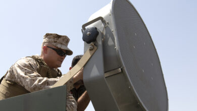 Gunnery Sgt. John Ciupak, an instructor for the VOCALIS training program, prepares a Long Range Acoustic Device at the Iraqi Ground Forces Command Headquarters in Baghdad, July 11, 2018. VOCALIS is an organization that works with the Combined Joint Task Force- Operation Inherent Resolve and tasked with building partnership capacity between the Coalition Forces and Iraqi government. The VOCALIS program is comprised of training packages taught by military and contractor activities, including a train the trainer program. (U.S. Army photo taken by Sgt. Dennis Glass)