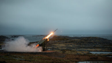 The Norwegian Army fires a National Advanced Surface-to-Air Missile System (NASAMS) from the Andøya Space Range in Andøya, Norway against a simulated threat in support of exercise Formidable Shield 2023, May 10, 2023. Formidable Shield is a biennial integrated air and missile defense (IAMD) exercise involving a series of live-fire events against subsonic, supersonic, and ballistic targets, incorporating multiple Allied ships, aircraft, and ground forces working across battlespaces to deliver effects. (Courtesy photo by Royal Norwegian Navy)