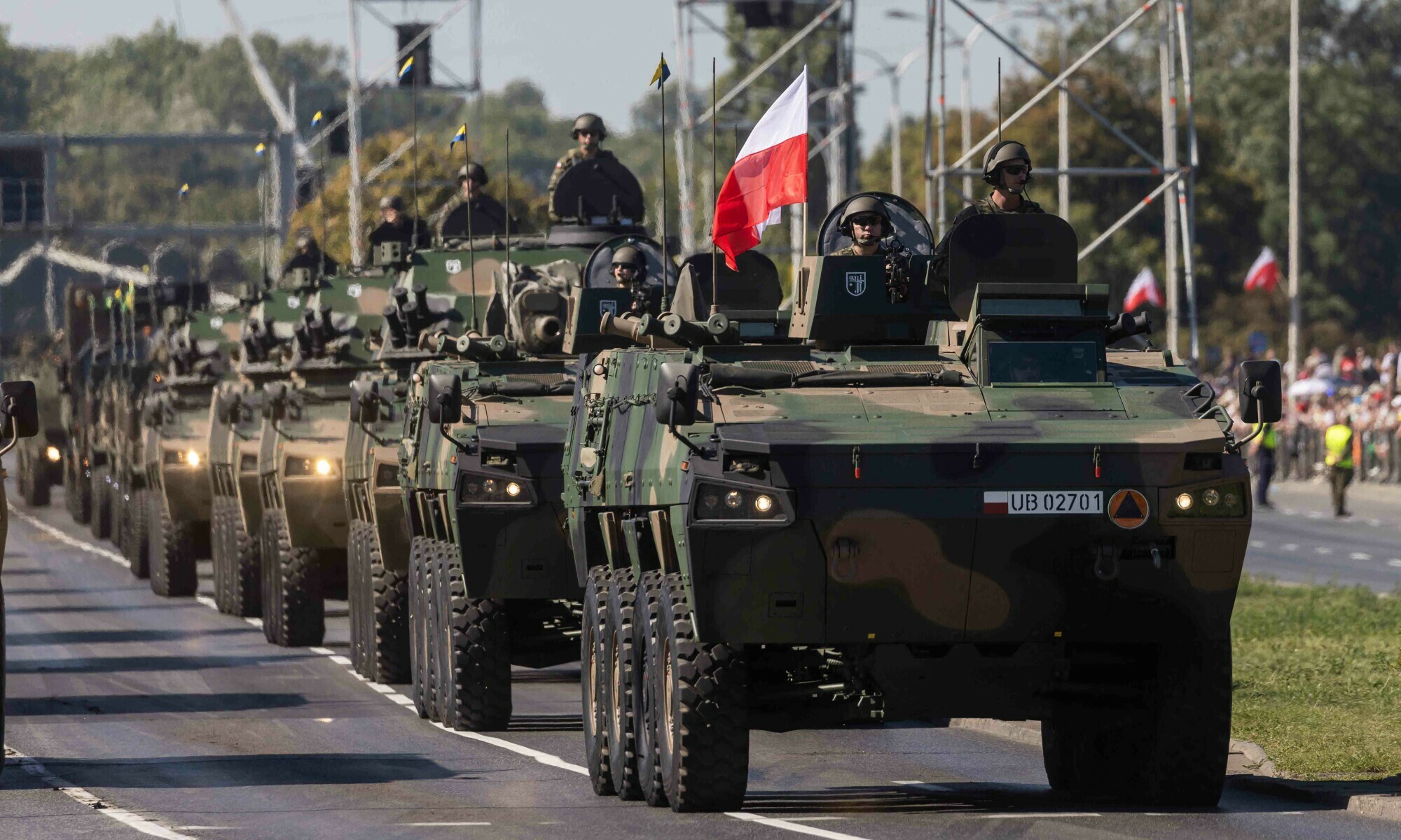 Polish soldiers take part in a military parade in Warsaw