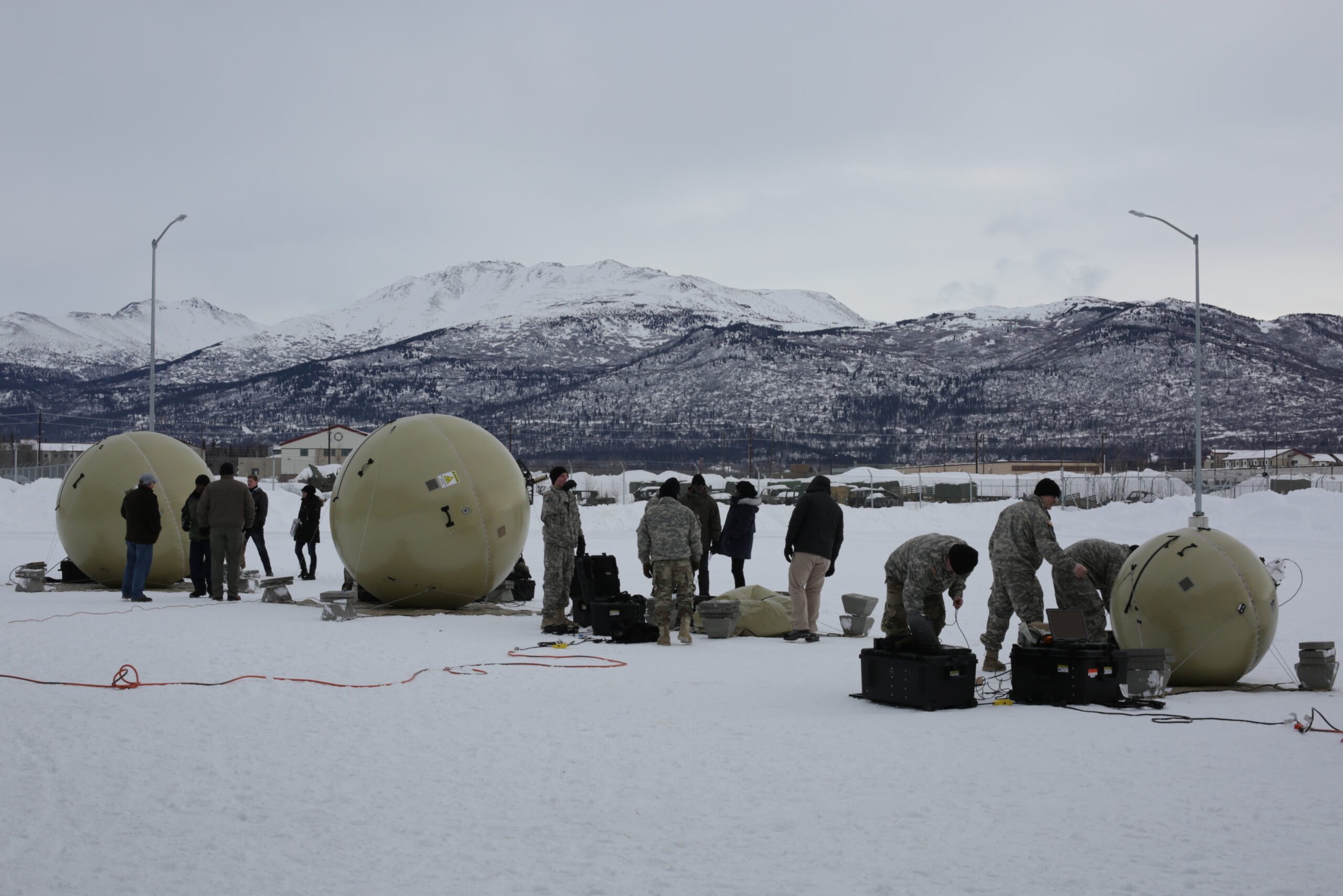 Soldiers from the 4th Infantry Brigade Combat Team (Airborne) 25th Infantry Division at Joint Base Elmendorf-Richardson, Alaska set up two “Heavy” systems on the left, and two “Lite” systems on the right, of the Transportable Tactical Command Communications (T2C2) system during new equipment training during February. The Soldiers then conducted a record test of the system during operational testing March 15 to 26. T2C2 is a new Army program of record that when fielded will provide agile robust voice and data communications in the early phases of joint operations and in later operational phases at the tactical edge. (U.S. Army photo by Staff Sgt. Pedro Garcia Bibian, 55th Signal Company, Combat Camera)