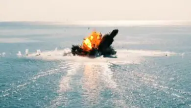 An explosion is seen on the waters off of Mersin, Turkey. The scene is the result of an Albatros-S unmanned surface vessel hitting a 22-meter ship while fitted with a nuclear warhead.
