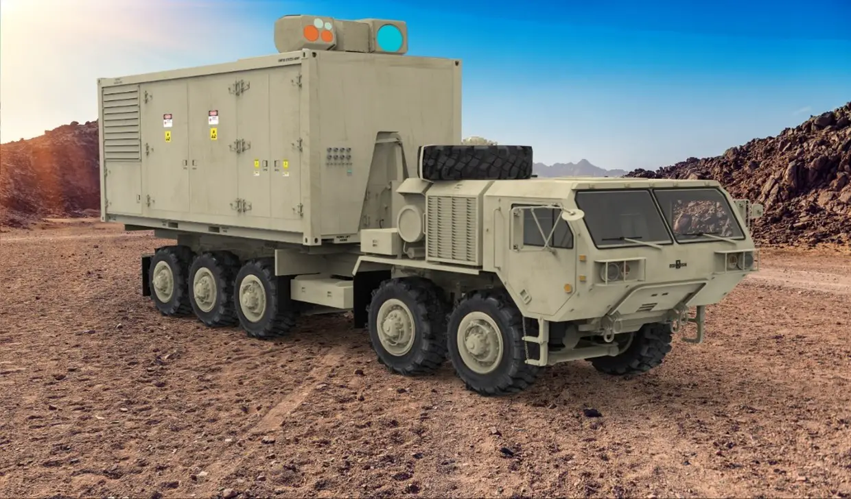 U.S. Army’s Indirect Fire Protection Capability-High Energy Laser (IFPC-HEL) Demonstrator laser weapon system. Image courtesy Lockheed Martin.