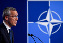 Jens Stoltenberg speaks at a press conference at the NATO summit in Brussels