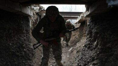 Ukrainian soldier entering a tunnel