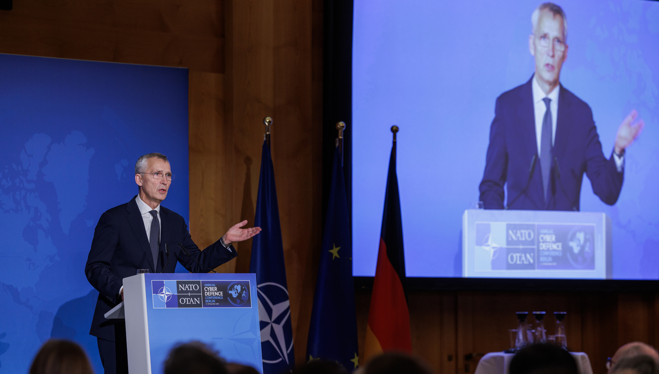 NATO Secretary General Jens Stoltenberg at the first NATO Annual Cyber Defence Conference