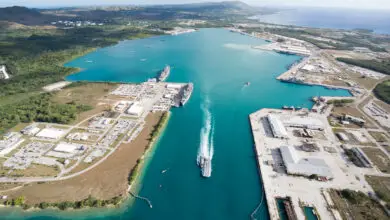 An aerial view of U.S. Naval Base Guam shows several Navy vessels moored in Apra Harbor, March 15. Some of the vessels are in Guam in support of Multi-Sail 2018 and Pacific Partnership 2018. This year also marks the 75th anniversary of the establishment of U.S. 7th Fleet. (U.S. Navy Combat Camera photo by Mass Communication Specialist 1st Class Stacy D. Laseter)