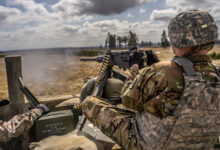 Soldiers assigned to 4-6 Air Cavalry Squadron, 16th Combat Aviation Brigade conduct a M2A1 machine gun at Joint Base Lewis-McChord, Wash., Mar. 30, 2021. The unit performed range operations to maintain unit readiness. (U.S. Army photo by Staff Sgt. ShaTyra Reed, 16th Combat Aviation Brigade)