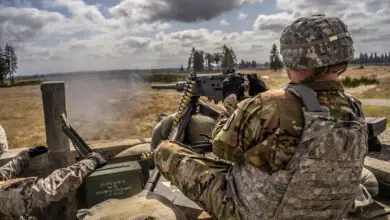 Soldiers assigned to 4-6 Air Cavalry Squadron, 16th Combat Aviation Brigade conduct a M2A1 machine gun at Joint Base Lewis-McChord, Wash., Mar. 30, 2021. The unit performed range operations to maintain unit readiness. (U.S. Army photo by Staff Sgt. ShaTyra Reed, 16th Combat Aviation Brigade)