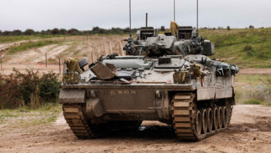 Pictured: A Warrior Infantry Fighting Vehicle imoves into position during Ex Iron Titan on Salisbury Training area near West Down camp. Ex IRON TITAN (Ex IT23) is a scenario driven exercise that coheres the training of the 3(UK) Divisions enabling elements. Ex IRON DIABOLO, a sub-exercise within Ex IT23 will validate 21 Engineer Regiment as the Divisional Engineer Regiment and 26 Engineer Regiment ahead of their deployment to Poland on Op LINOTYPER in early 2024. The exercise targets technical engineering, with a focus on those tasks which are difficult to deliver at the Battlegroup FTX level such as: Wet Wide Gap Crossing (WWGC) part of the Battle Craft Syllabus (BCT), Amphibious and Boat operations as well as construction of other facilities.