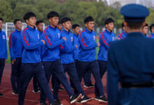 Shanghai Shenhua youth football players undergoing military training