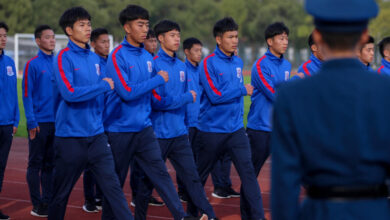 Shanghai Shenhua youth football players undergoing military training