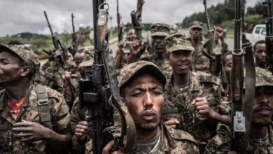 Some soldiers of the Ethiopian National Defence Forces after finishing their training in the field of Dabat, 70 kilometres north-east of the city of Gondar, Ethiopia