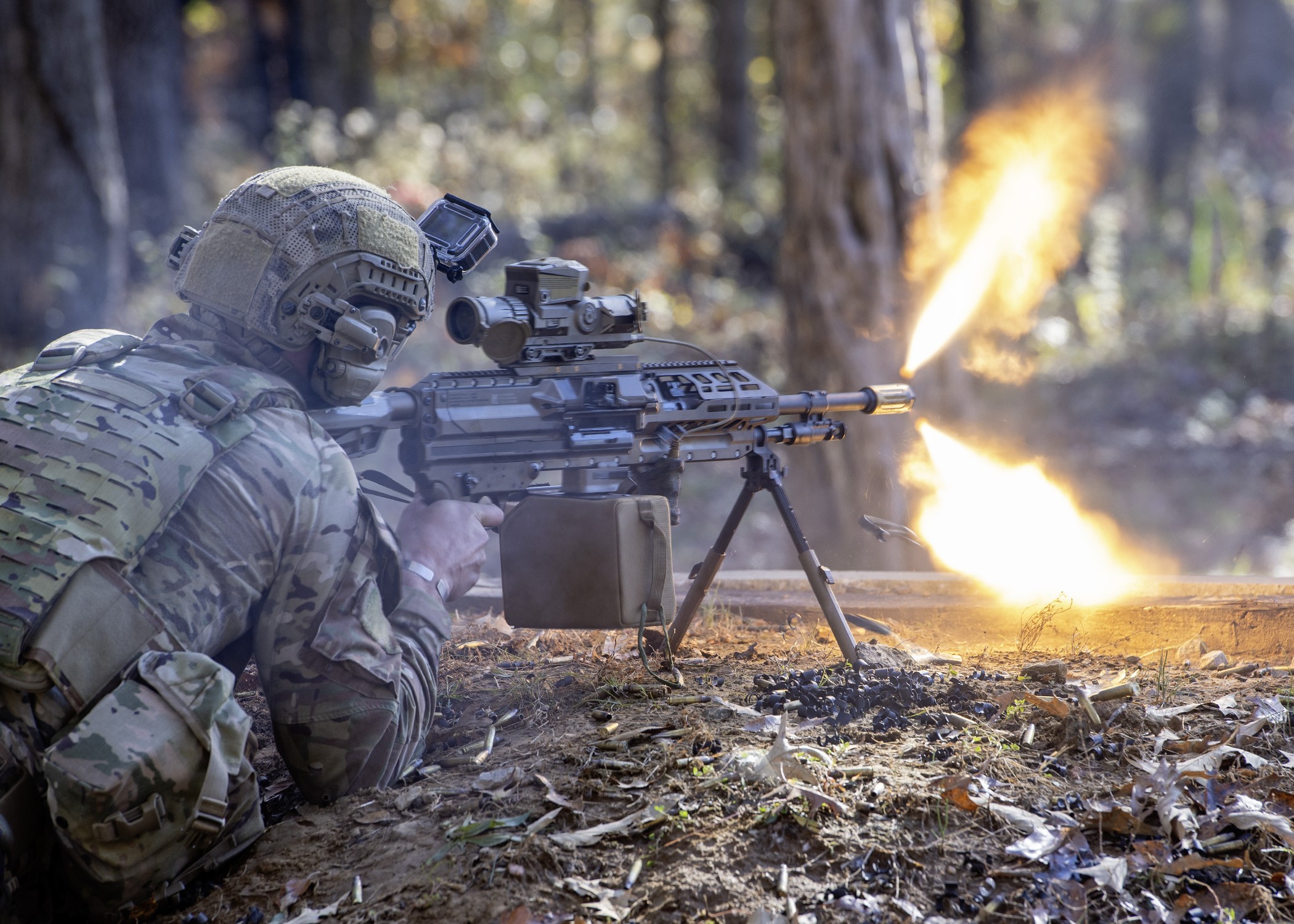 A Ranger with the 1st Battalion, 75th Ranger Regiment engages targets during squad live fire (blank iteration), while operationally testing at Fort Campbell, Kentucky. (U.S. Army photo by Mark Scovell)