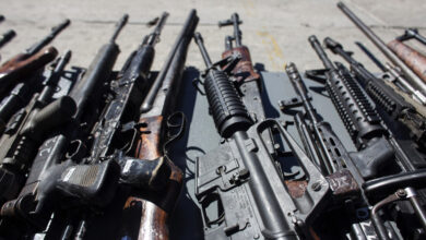 US weapons seized by Mexican Security Forces before being destroyed at the Morelos II Military Region headquarters in Tijuana, northwestern Mexico
