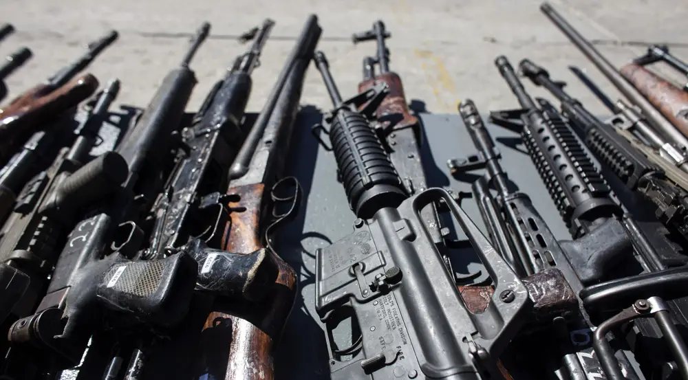 US weapons seized by Mexican Security Forces before being destroyed at the Morelos II Military Region headquarters in Tijuana, northwestern Mexico