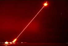 The UK's DragonFire laser directed energy weapon engages aerial targets.