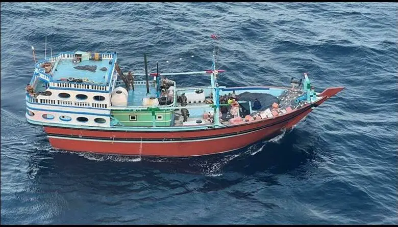 An image released by the US military shows what it says is a vessel carrying Iranian-made weapons bound for Yemen's Houthi rebels