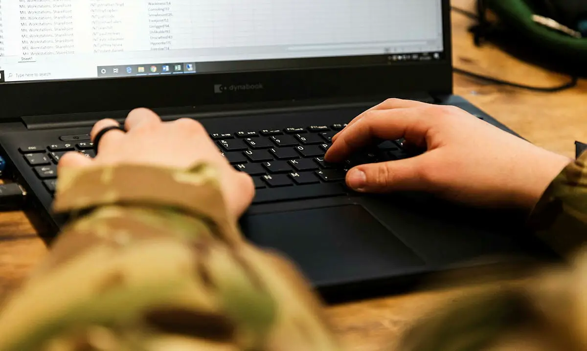 British soldier using a computer