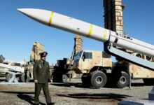 A Sayad-3 missile is displayed during Iran's unveiling of two new air defense systems