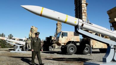 A Sayad-3 missile is displayed during Iran's unveiling of two new air defense systems