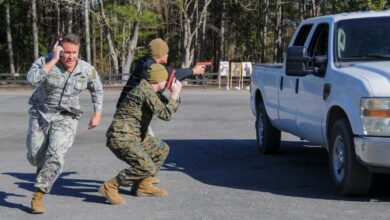Preventive medicine technicians and a corpsman with Forward Deployable Preventative Medical Unit Six during a drill in Virginia