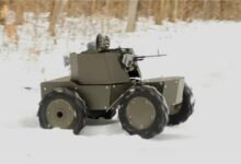 Ukraine's "Lyut," an unmanned ground vehicle equipped with a PKT 7.62-millimeter machine gun