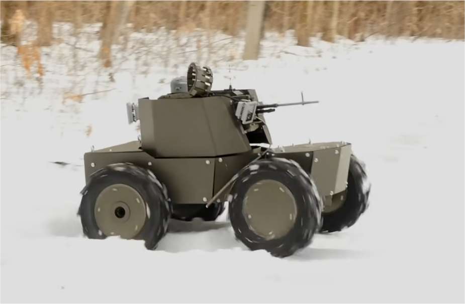 Ukraine's "Lyut," an unmanned ground vehicle equipped with a PKT 7.62-millimeter machine gun