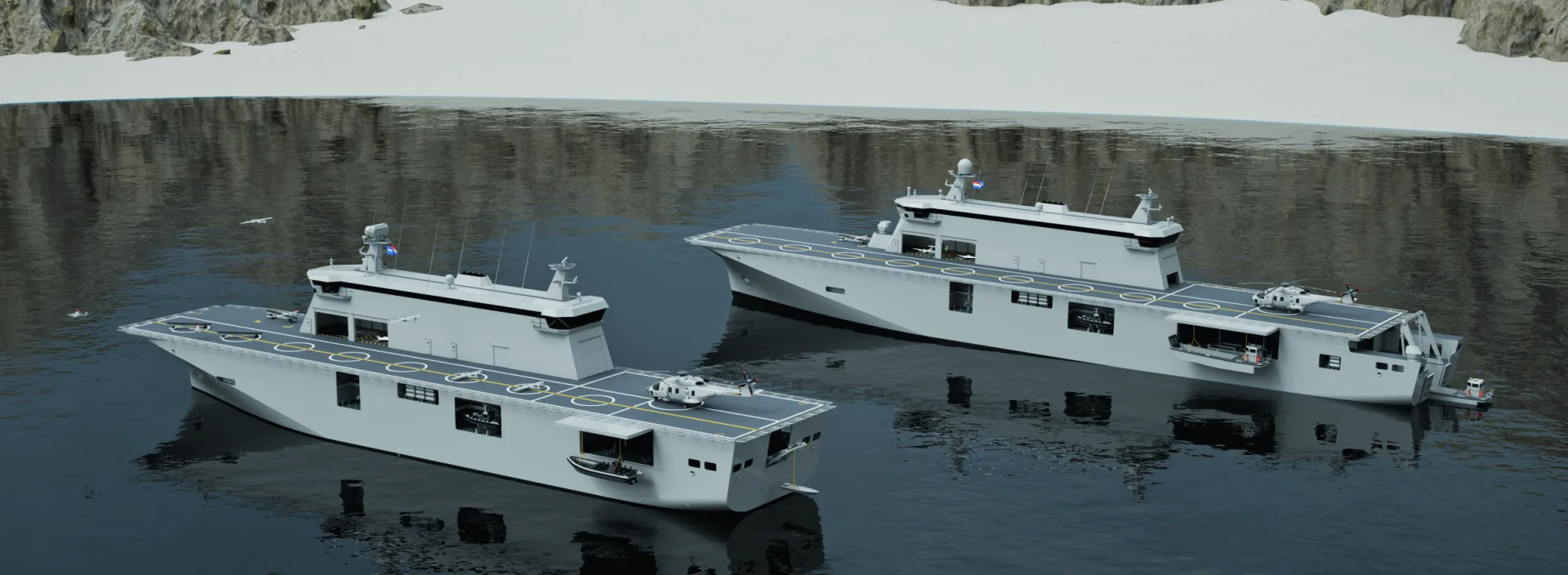 Artist's rendering of the Multi-Purpose Support Ship in 7,000 and 9,000-ton variants. Photo: Damen Shipyards