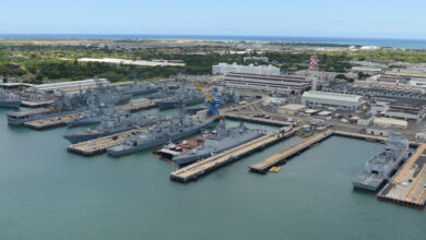 An aerial view of ships moored at Joint Base Pearl Harbor-Hickam during Rim of the Pacific (RIMPAC) Exercise 2014. The world's largest international maritime exercise, RIMPAC provides a unique training opportunity that helps participants foster and sustain the cooperative relationships that are critical to ensuring the safety of sea lanes and security on the world's oceans. Twenty-two nations, more than 49 ships, six submarines, more than 200 aircraft and 25,000 personnel are participating in RIMPAC. (U.S. Navy photo by Mass Communication Specialist 1st Class Shannon E. Renfroe/Released)