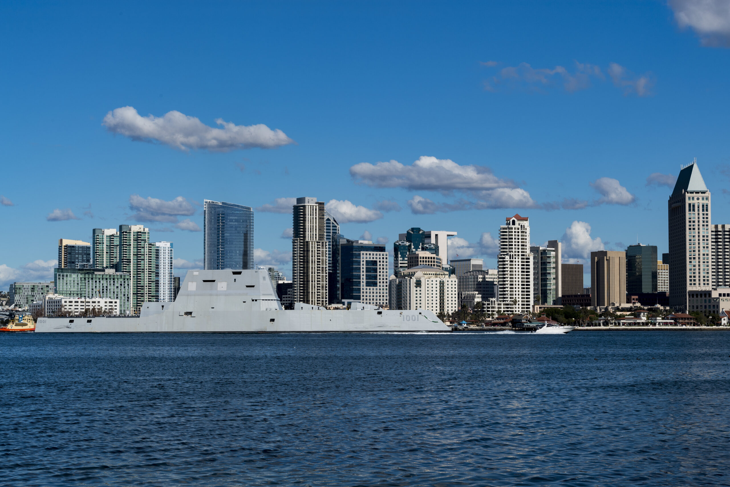 181207-N-LN093-1003 SAN DIEGO (Dec. 7, 2018) The guided-missile destroyer Pre-Commissioning Unit (PCU) Michael Monsoor (DDG 1001) transits the San Diego Bay. The future USS Michael Monsoor is the second ship in the Zumwalt-class of guided-missile destroyers and will undergo a combat availability and test period. The ship is scheduled to be commissioned into the Navy Jan. 26, 2019, in Coronado, Calif. (U.S. Navy photo by Mass Communication Specialist 2nd Class Jasen Moreno-Garcia/Released)