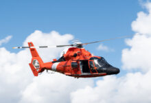 United States Coast Guard MH-65 Dolphin helicopter from Coast Guard Air Station Miami, training at Homestead ARB.