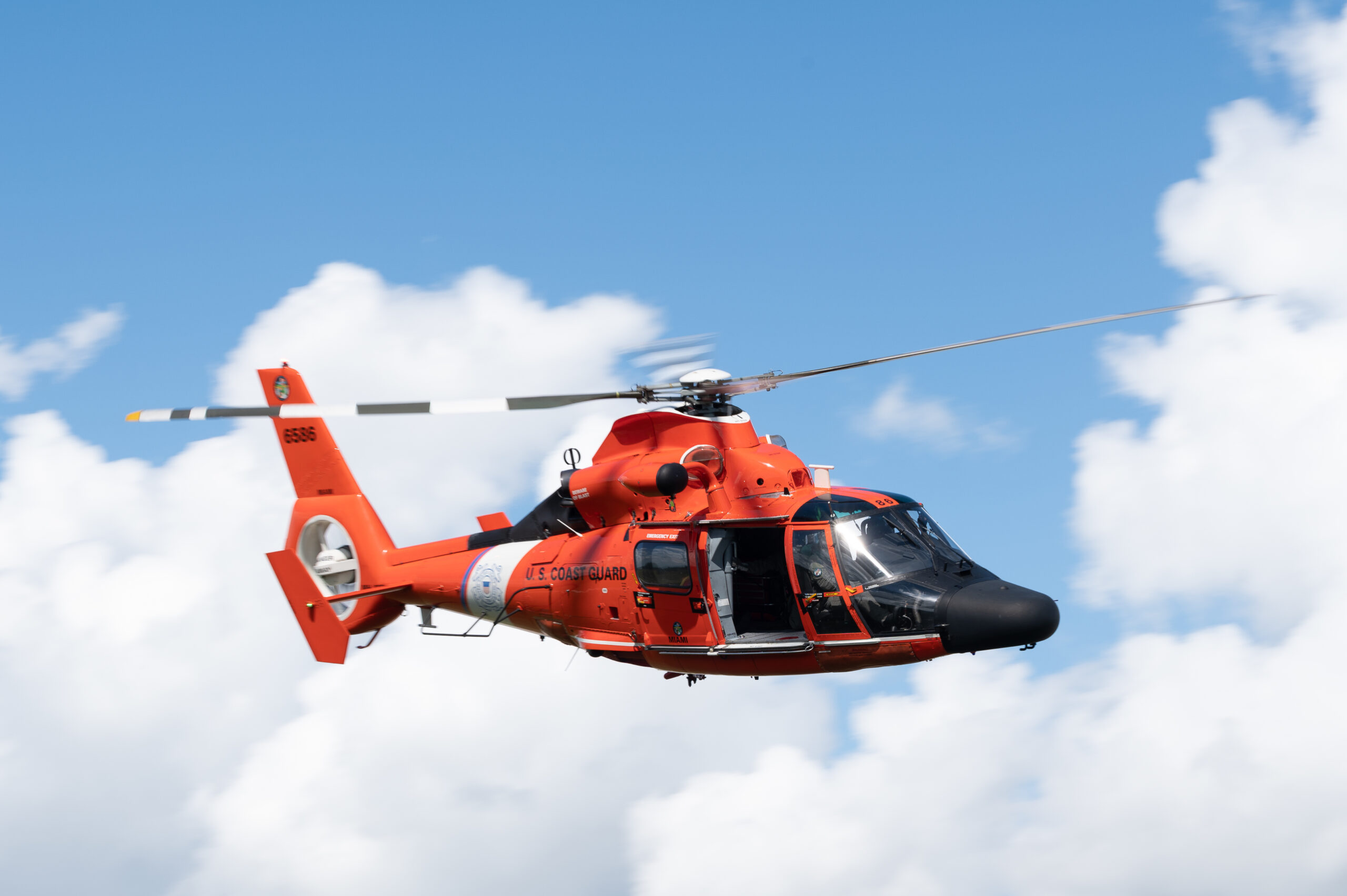 United States Coast Guard MH-65 Dolphin helicopter from Coast Guard Air Station Miami, training at Homestead ARB.
