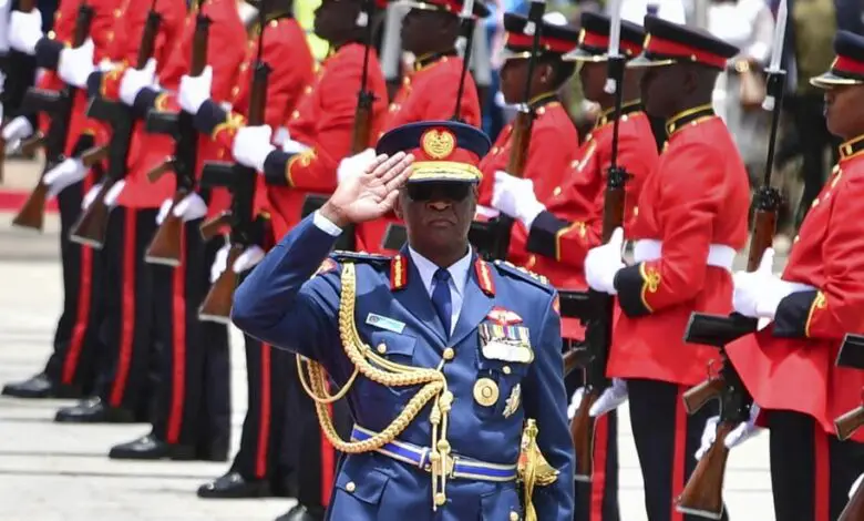 Kenya's defense chief General Francis Omondi Ogolla gestures