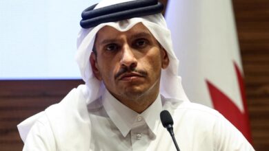 Qatar's Prime Minister and Foreign Minister Sheikh Mohammed bin Abdulrahman al-Thani gives a press conference