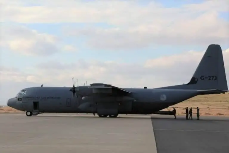 Hercules C-130 transport plane at an airfield in Jordan.