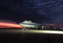 Maintainers from the 595th Aircraft Maintenance Squadron prepare an E-4B Nightwatch at Lincoln Airport, Nebraska before embarking on a global command and control mission July 24, 2022. (U.S. Air Force photo by Col. Brian Golden)