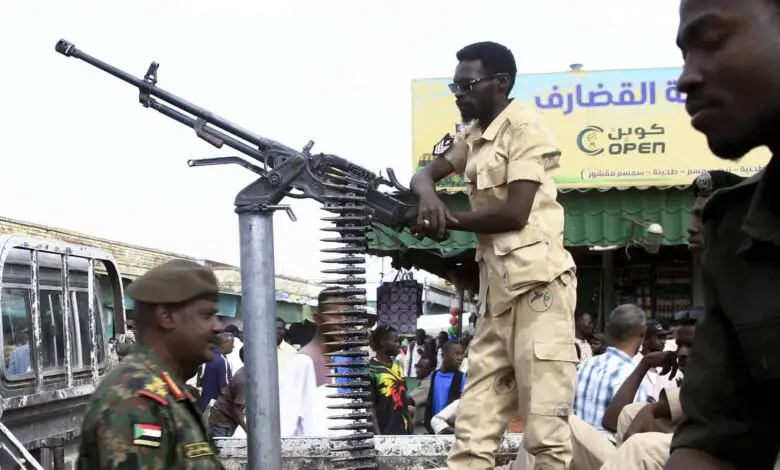 Sudanese security forces patrol in a commercial district in Gedaref city in eastern Sudan on April 3, 2024